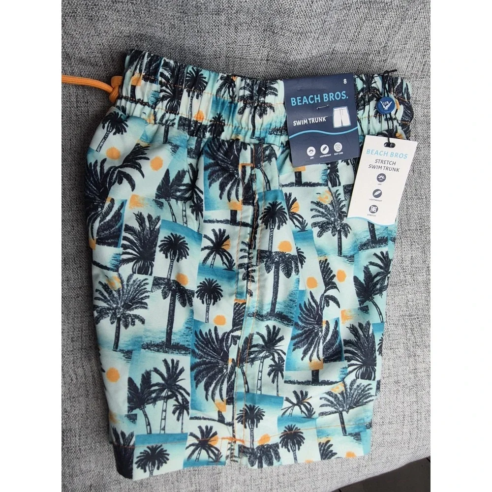 Beach Bros Boys Size 8 Lined UPF Swim Trunks Shorts NEW Tropical Beach Palms